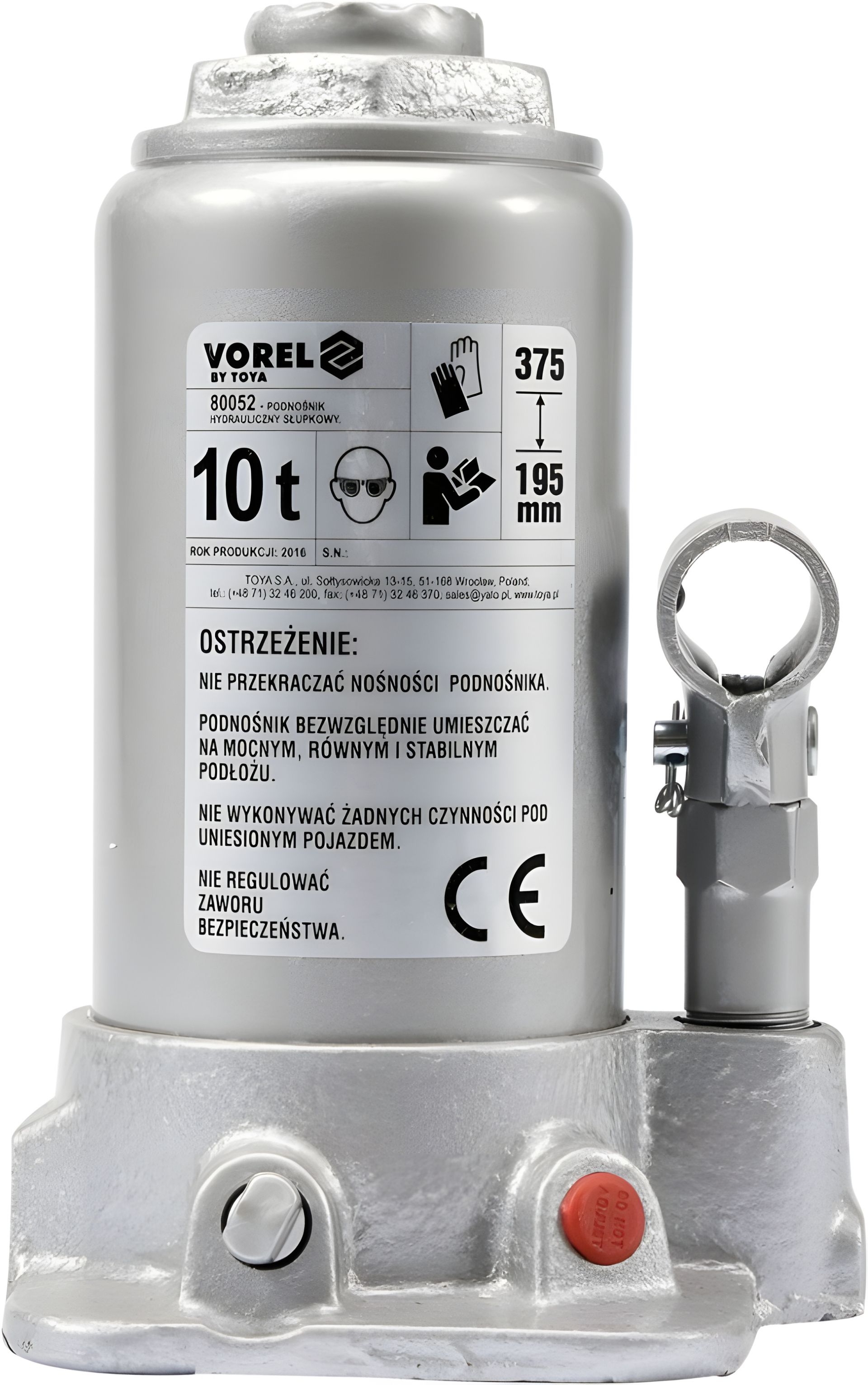 10-тонний гідравлічний "пляшковий" домкрат Vorel 80052 10-тонний гідравлічний "пляшковий" домкрат Vorel 80052