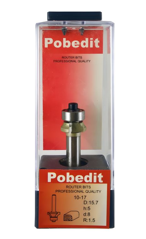 Калевочная кромочная фреза Pobedit D-15.7 мм, R-1,5 мм, d-8 мм, P-1017-08-015 Калевочная кромочная фреза Pobedit D-15.7 мм, R-1,5 мм, d-8 мм, P-1017-08-015