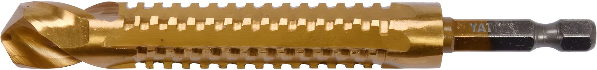 Фрезерное сверло по металлу : HSS-TIN, Ø= 13 мм, l= 120 мм, HEX - 1/4" Yato YT-44831 Фрезерное сверло по металлу : HSS-TIN, Ø= 13 мм, l= 120 мм, HEX - 1/4" Yato YT-44831