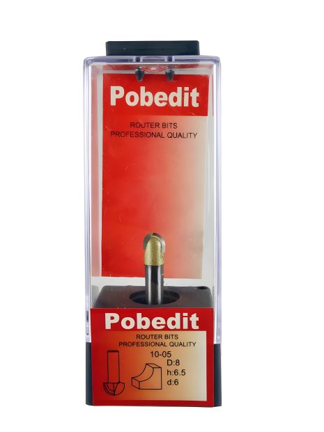 Напівкругла фреза по дереву гальова D-8 мм, d-6 мм Pobedit P-1005-06-08