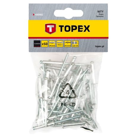 Заклепки алюминиевые 4 мм x 10 мм, 50 шт. Topex 43E402