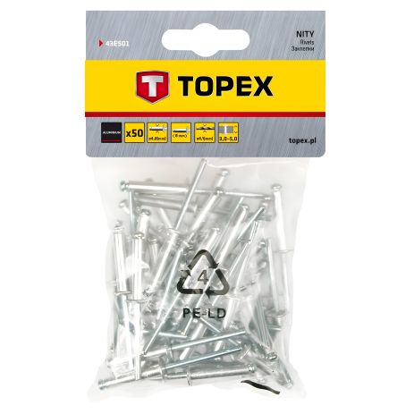 Алюмінієві заклепки 4.8 мм x 8 мм, 50 шт. Topex 43E501 Алюмінієві заклепки 4.8 мм x 8 мм, 50 шт. Topex 43E501